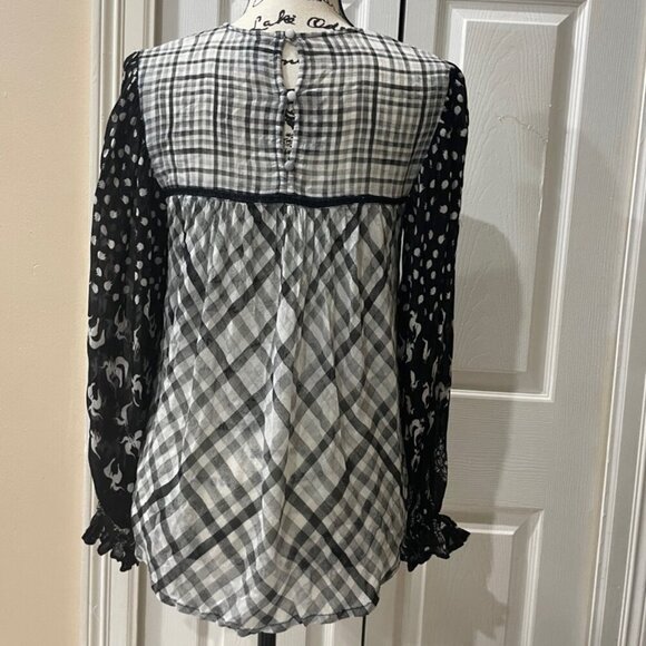 BL-NK BLOUSE MIRANDA PEASANT MONOCHROMATIC BLACK/WHITE SHEER PRINT Sz S BADDIE - Picture 9 of 16